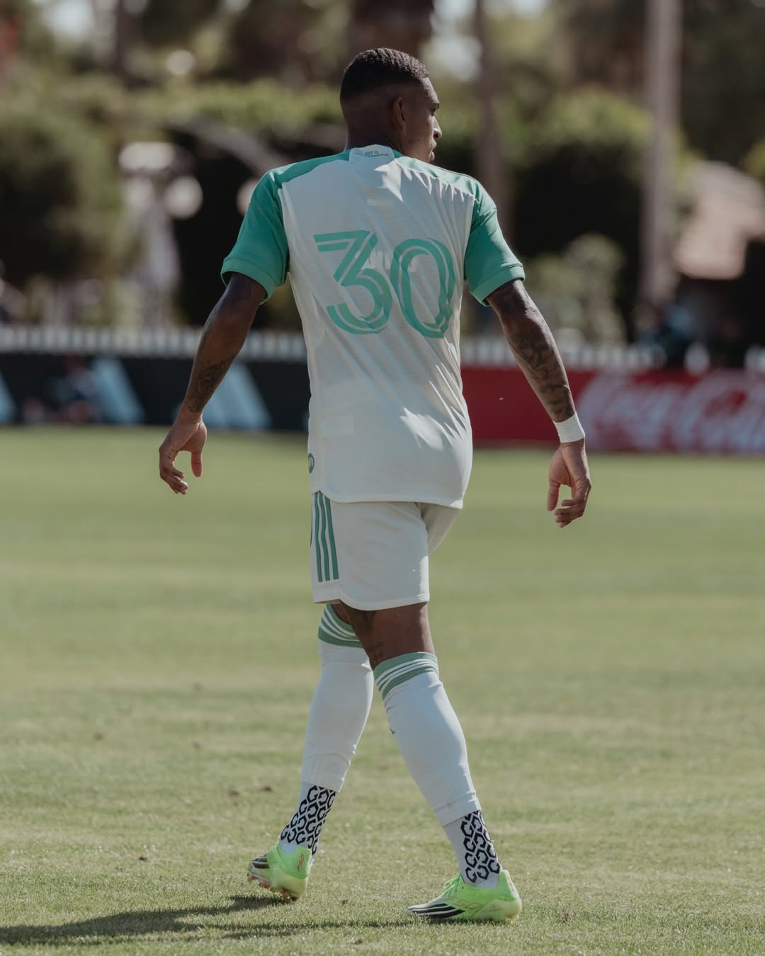 Austin FC soccer player wearing Senda Gravity Grip Socks at Coachella MLS preseason