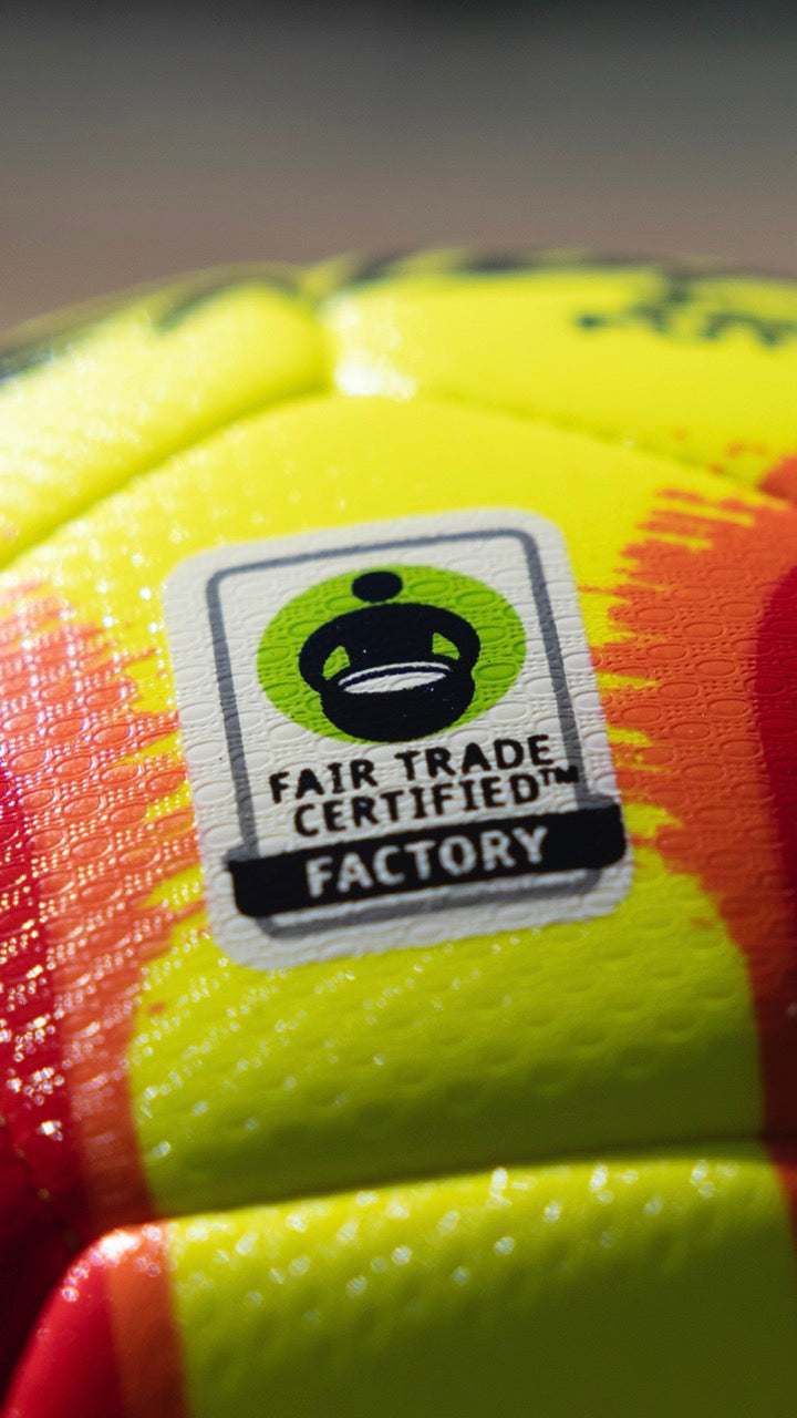 Fair Trade Certified balls - close up image label