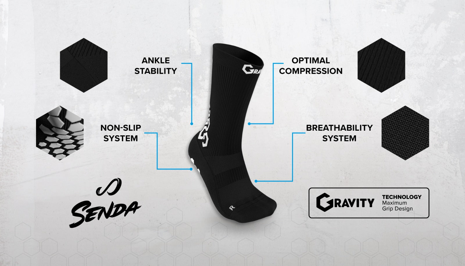Gravity Grip Socks Technical Information - Senda Athletics