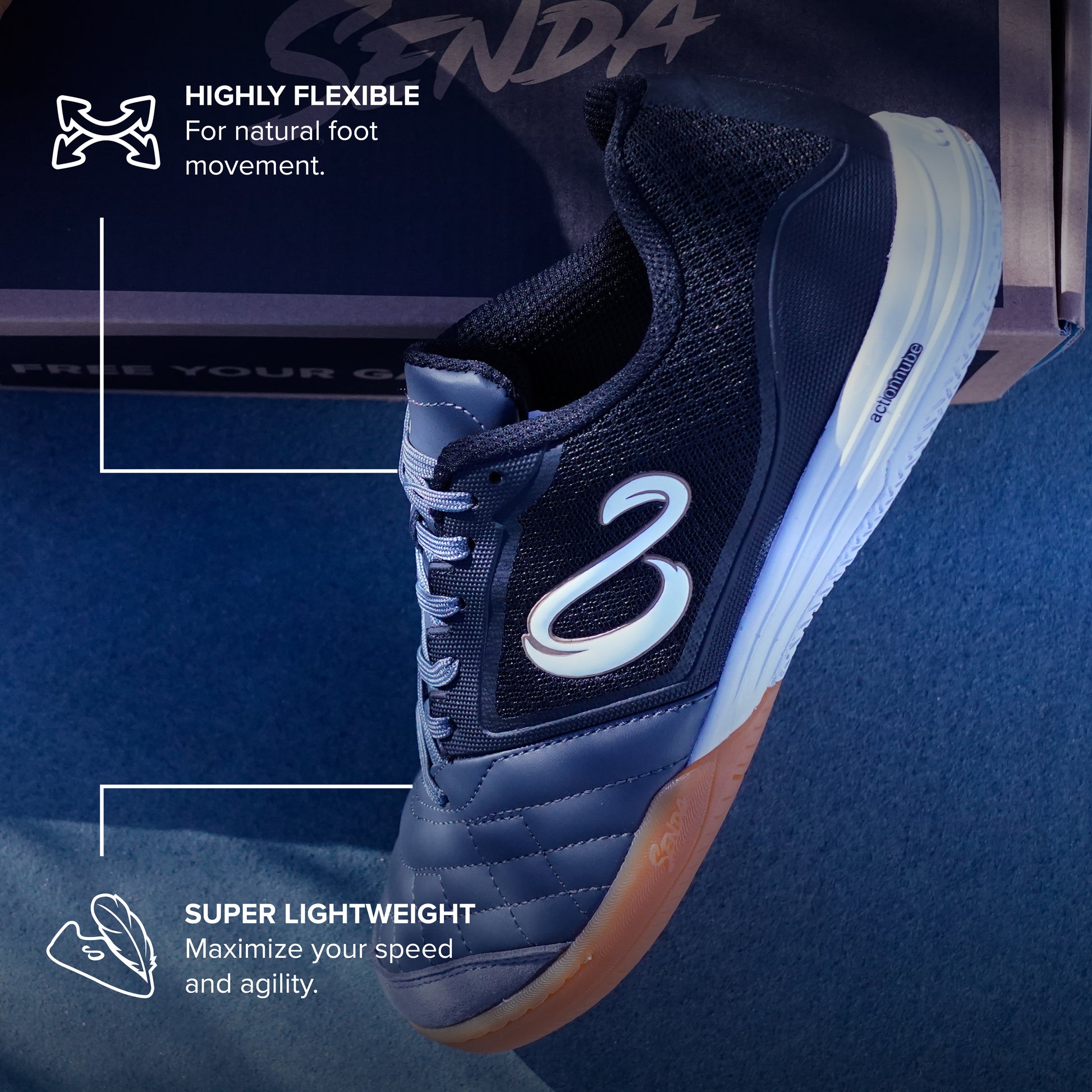 Ushuaia Club 2.0 Futsal Shoe - Black &Grey - key feature 1 - Senda Athletics