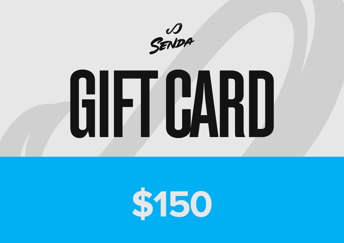Senda gift card with $150 value on a gray and blue background