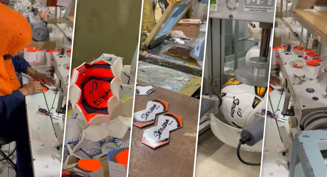 Fair Trade Certified balls - collage of the factory machines and workers