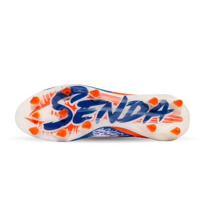 Senda sports sole cleat with orange and blue design on a white background